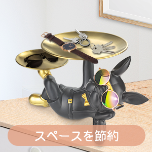 寝そべっている犬さん 2枚掲げているゴールドの収納トレイ付 リエイティブ 飾り