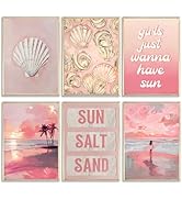 Pink Coastal Preppy Canvas Wall Art Coastal Granddaughter Print Aesthetic Room Painting Shells Oy...