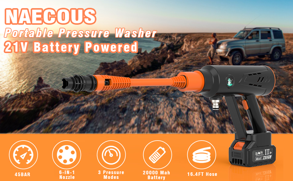 NAECOUS Cordless Pressure Washer, 45 BAR Portable Pressure