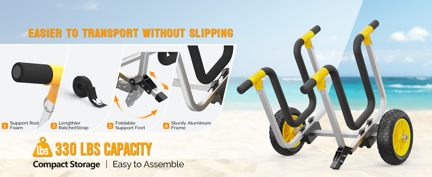 Kayak Cart Dolly Aluminum Adjustable Kayak Wheels Cart 