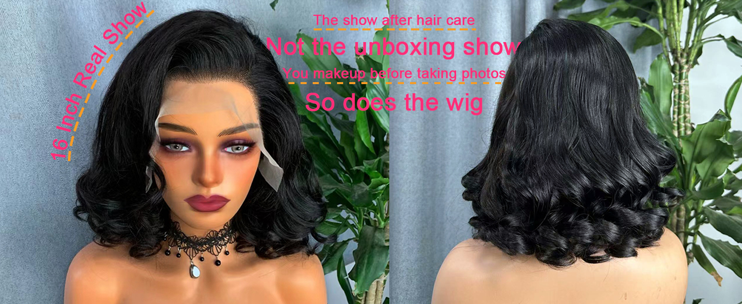 Bob-paryk Ægte hår Limfri parykker Ægte hår Forplukket 200% Densitet Kropbølge Parykker Lace Front Parykker Ægte hår Parykker til Sorte Kvinder Bob-paryk 13x4 HD_voghion.com