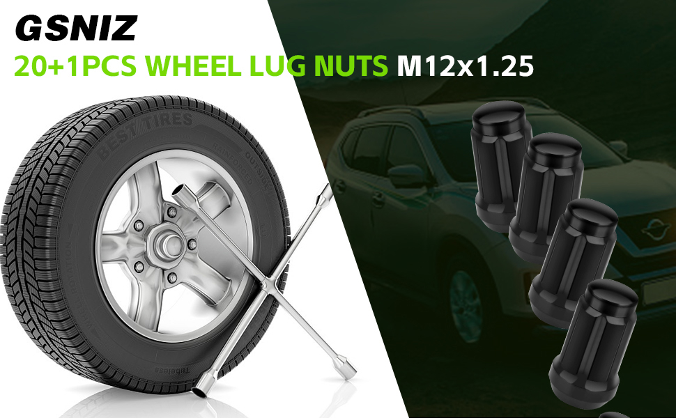 0 Black Closed End Bulge Acorn Lug Nuts 12x1.25 + 1 Key