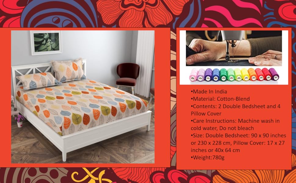 Soniasaa Prime Collection Combo Pack of 2 Double Bedsheet with 4 Pillow