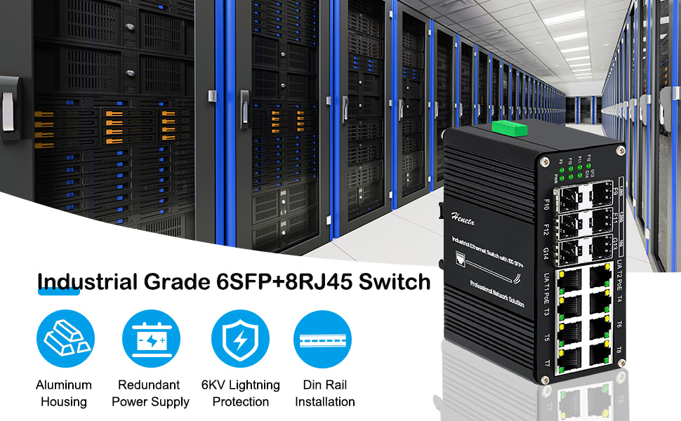 Industrial 8-Port 10/100/1000T 802.3at PoE + 4-Port 1.25G SFP + 2-Port 10G SFP+ Ethernet Switch