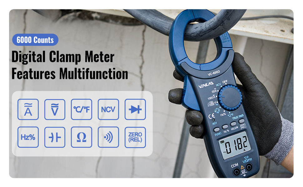 VENLAB Digital Clamp Meter 1000A TRMS 6000 Counts AC/DC Current