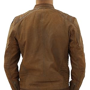 ジャケット・アウター brown leather jacket Womens Petite Tan Brown Cafe Racer Leather Jacket