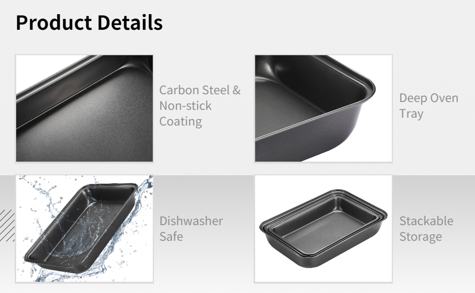 4 PCS NonStick Oven Tray Set Carbon Steel Baking Trays for Oven