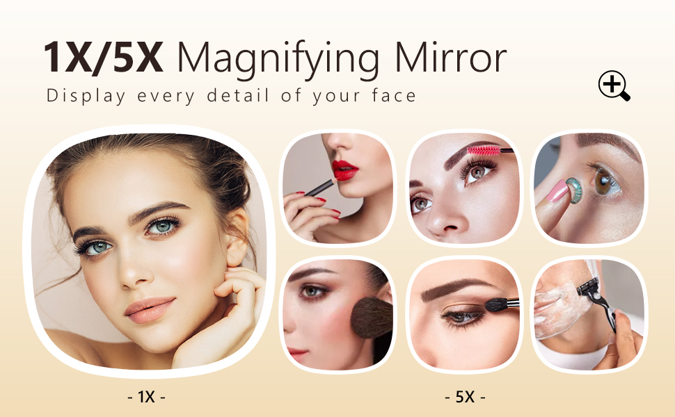 Vamillkra Compact Mirror with Light, 1X/5X Magnifying