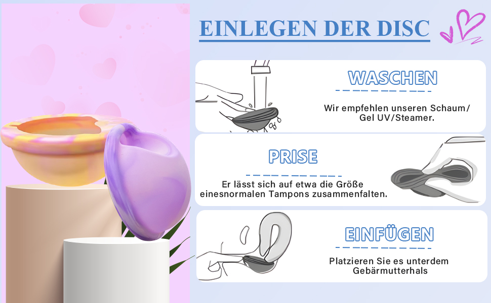 Menstrual Disc Menstruationsscheibe mit 2 Periodenscheiben der Größe M + L und Aufbewahrungstaschen