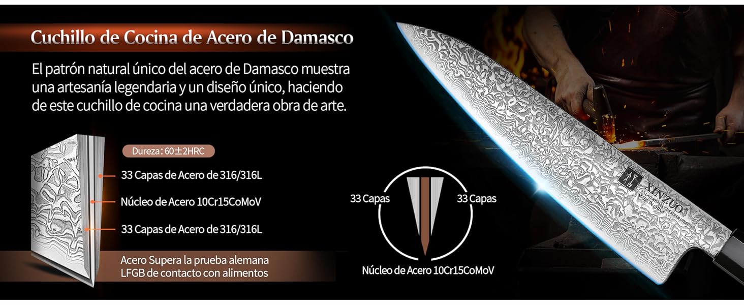 Cuchillo de Cocina de Acero de Damasco