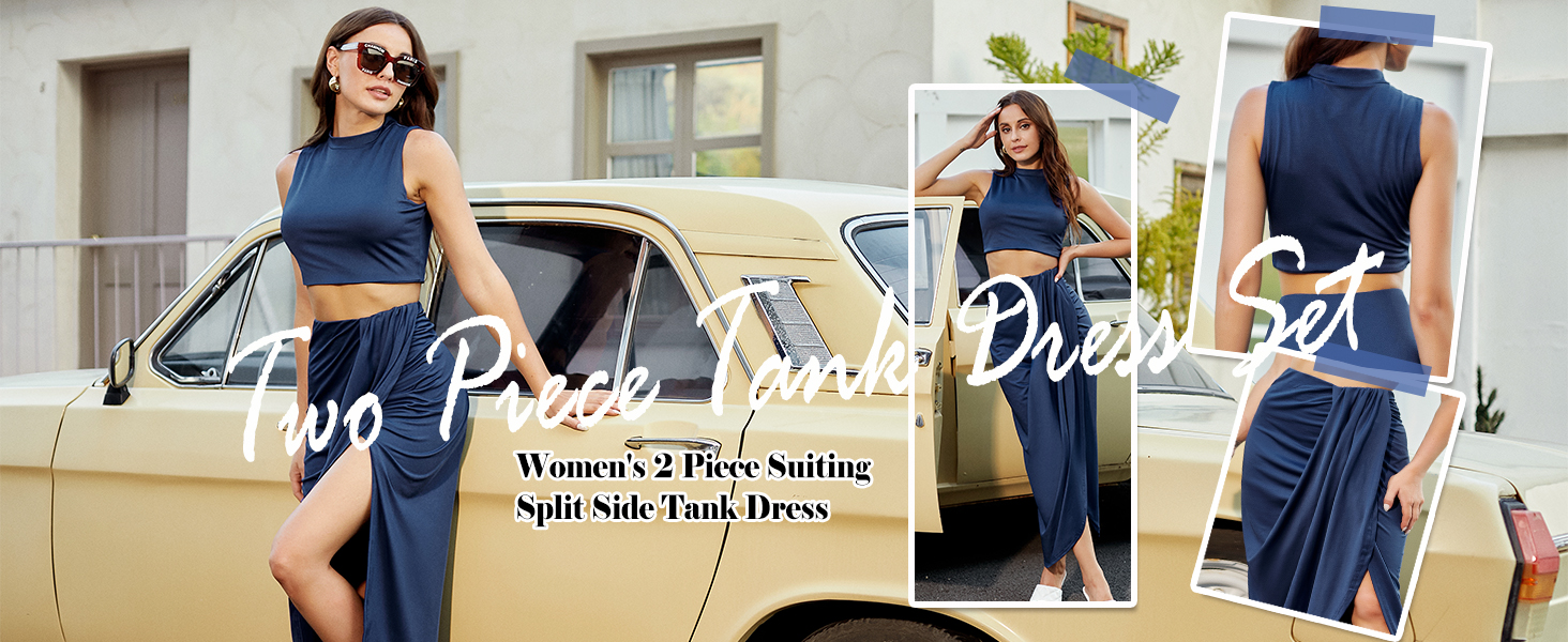 ZAFUL Girls's Informal Sleeveless Summer season Two Piece Outfits Crop High and Facet Cut up Draped Ruched Maxi Skirt Set Stable Suiting 8 2 Piece Crop Tops Skirt Set for Club Night Out