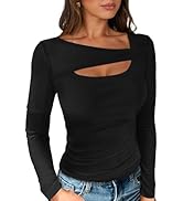 ANRABESS Womens Cutout Tops Trendy Sexy Long Sleeve Shirts Ribbed Slim Fit Tee 2024 Fall Fashion ...