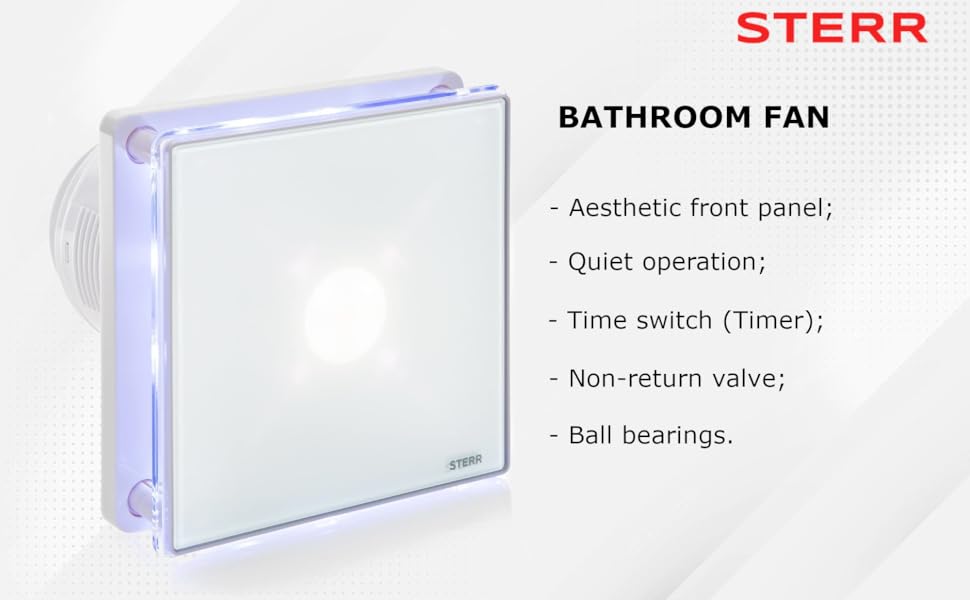 STERR Black Extractor Fan Bathroom 100 mm with LED Inline Extractor Fan Extractor Fan