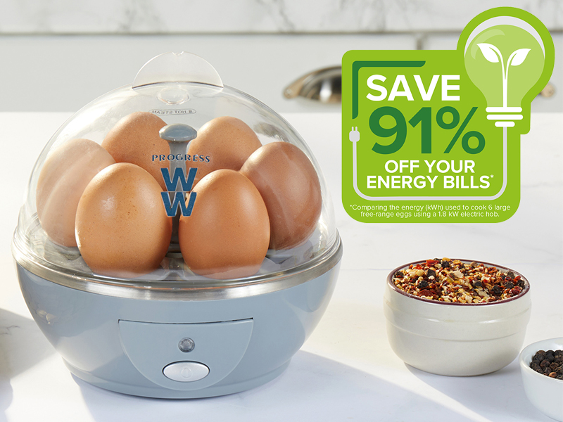 PROGRESS WW EK5255WW Electric Egg Cooker with 2 Poachers, 6 Egg Capacity, Soft or Hard Boiled