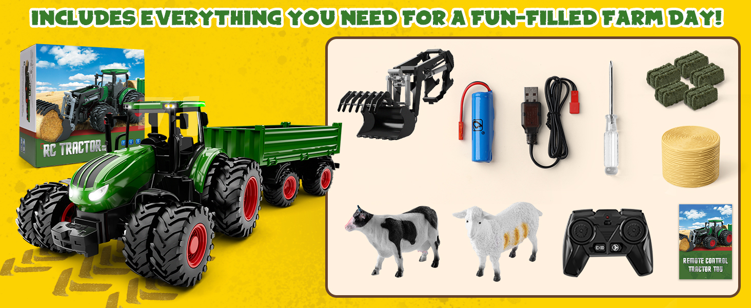 Remote Control Tractor Toy, Kids RC Tractor Set