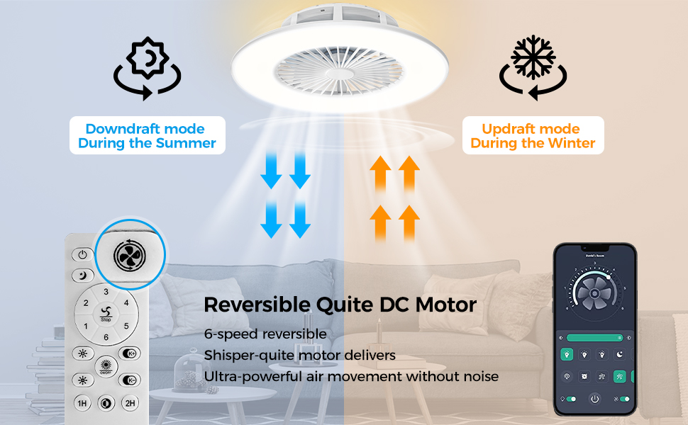 22 Inch Ceiling Fan with Lights Remote Control, Bladeless Bedroom