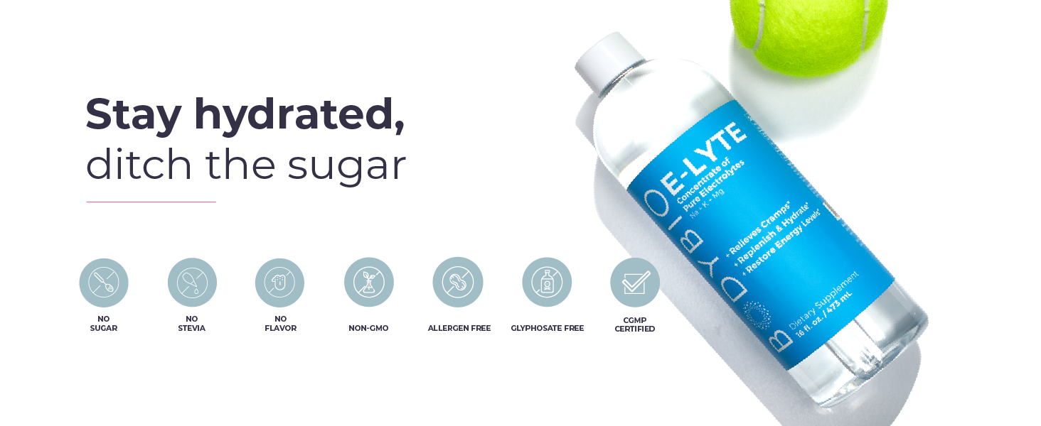 Hydration Electrolyte no sugar leg cramp hydrate sports drink bodybio elyte recovery