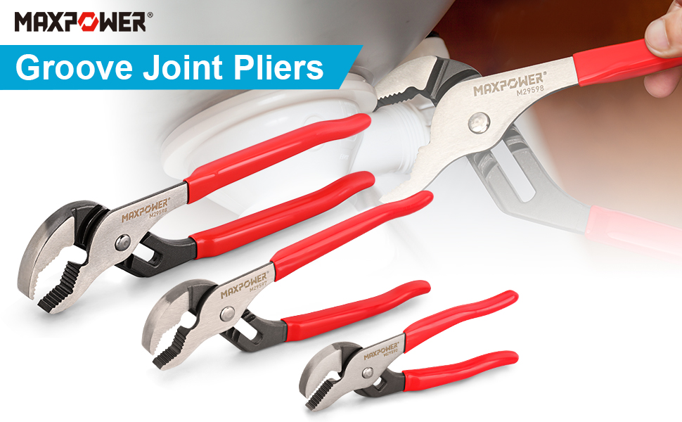 MAXPOWER 10 inch Groove Joint Pliers, Quick Adjustable Serrtated V Jaw Tongue and Groove Pliers