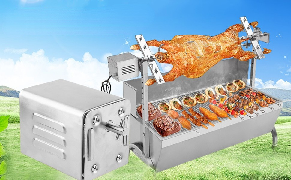 Zerodis Grillspieß Set, 50-70KGF Outdoor Rotisserie Kit Edelstahl BBQ ...