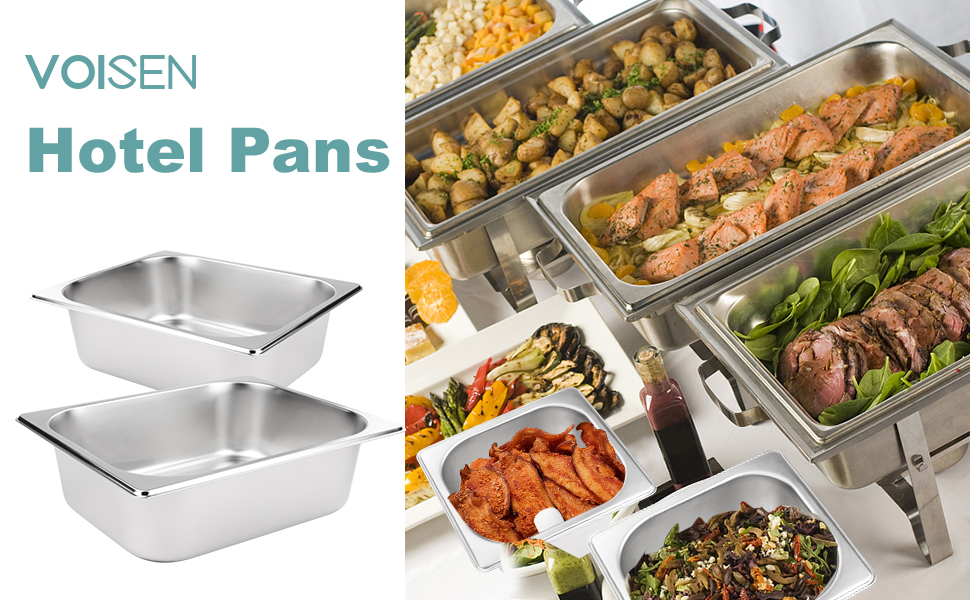 VOISEN 2 Pack Hotel Pans,1/2 Size 6" Deep,AntiJamming
