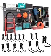 FRAYSCENT Slatwall Panel Garage Slat Wall Storage Systems with 15 Slatwall Accessories, 4'x8' Bla...