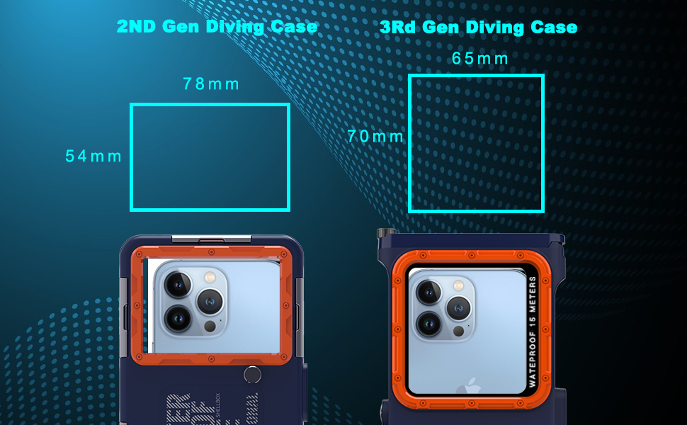 Compared to the 2nd gen diving case, the 3rd gen diving case has a larger window.