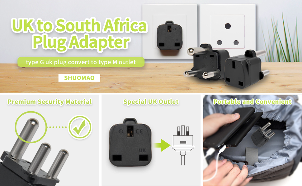 3PACK UK to South Africa Plug Adapter,SHUOMAO UK to South Africa Travel Adapter Converter Plug