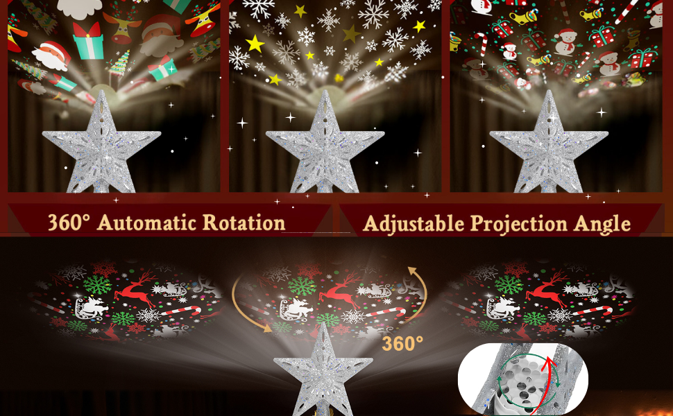 Christmas Tree Topper Lighted with 6 Projection Modes