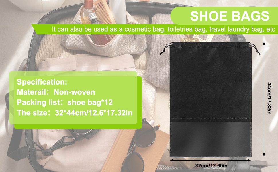 shoe bags can also be used as a cosmetic bag, toiletries bag, travel laundry bag,