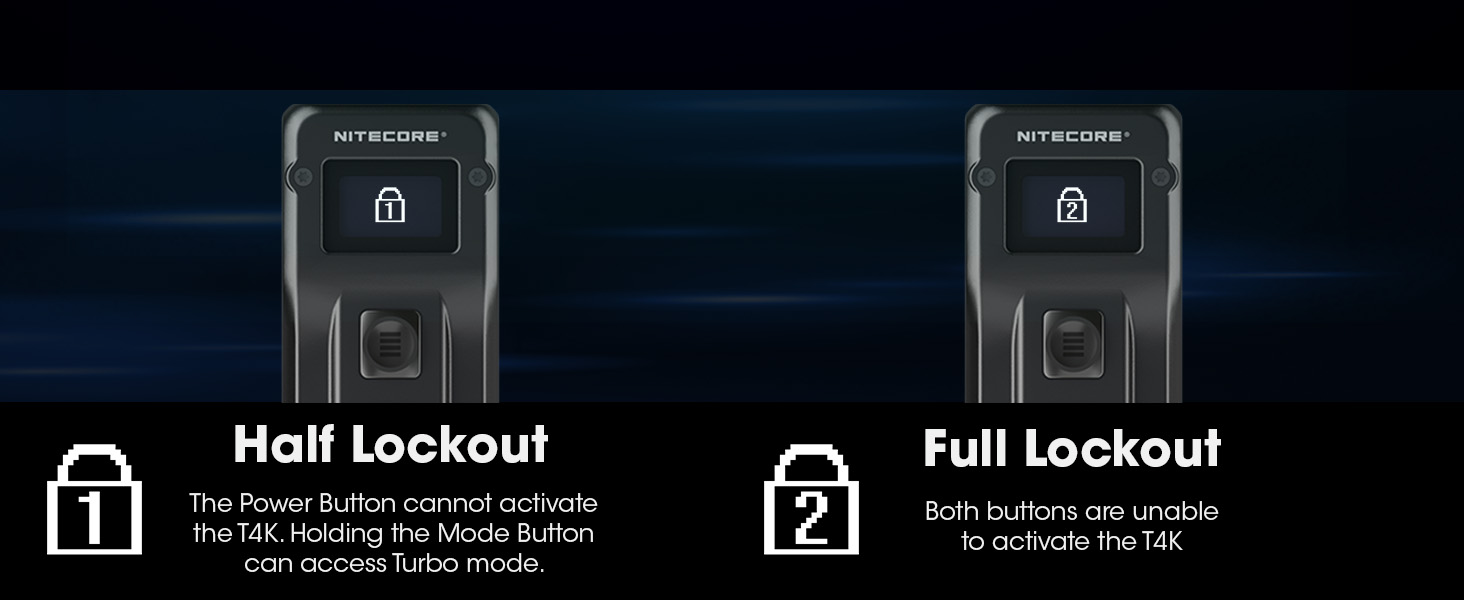 Two T4K's: one is showing the half lockout mode display and the other is showing the full lockout.