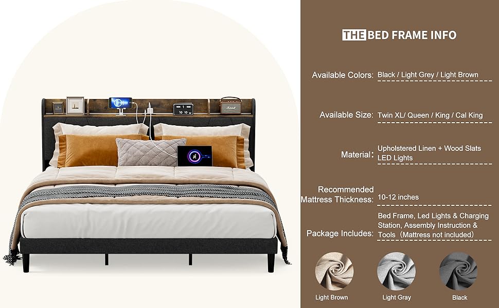 IKIFLY Upholstered California King Bed Frames with Storage