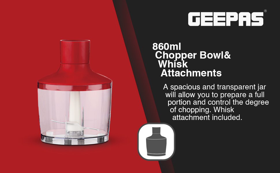 Geepas 400W 3In1 Immersion Hand Blender Stainless Steel Blades