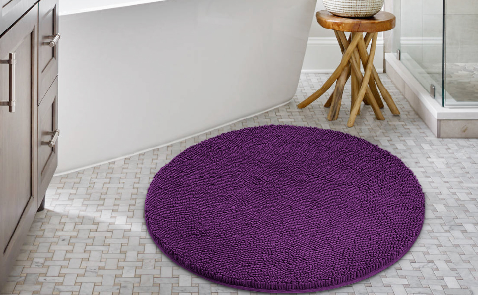 HOMEIDEAS Round Bathroom Rugs, Purple Non Slip Bath Mat, 3