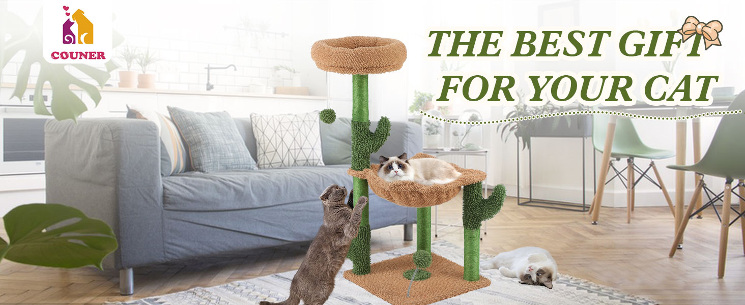 Couner Cat Tree Tower,34 Inch Tall Cactus Cat Scratching