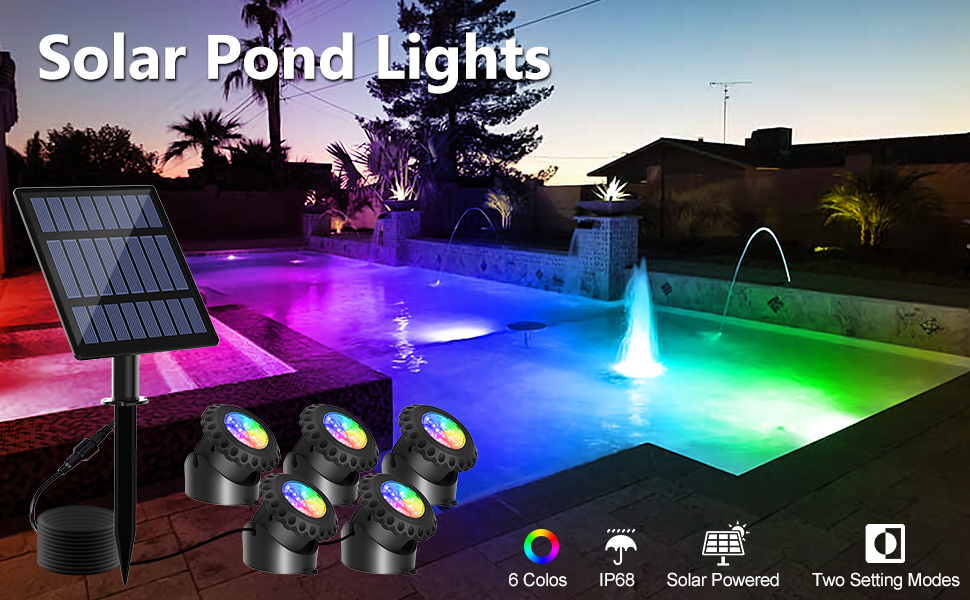 TSUN Solar Pond Lights,5IN1 RGB LED Landscape Spotlights