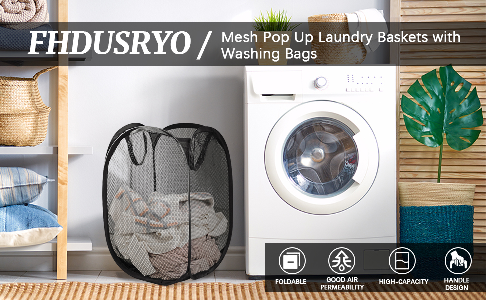 4Pcs Mesh Pop Up Laundry Hamper, FHDUSRYO Foldable Pop Up