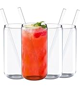 Jucoan 4 Pack 18 oz Can Shaped Beer Glass, Premium Handmade Clear Drinking Cups with 4 Reusable G...