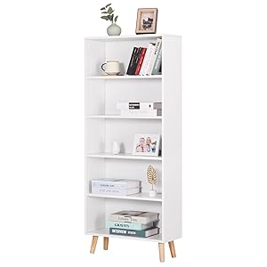 WOLTU Libreria Moderna Cemento 5 Ripiani Soggiorno Ufficio Autoportante Bianco 16 SK022ws