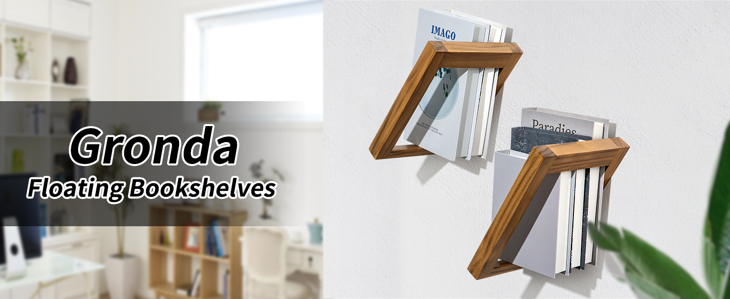 Gronda Floating Book Shelves Set of 2, Rustic Farmhouse