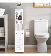 ShellKingdom Toilet Paper Holder Stand, Tall & Slim Bathroom Storage Cabinet, Freestanding Corner...