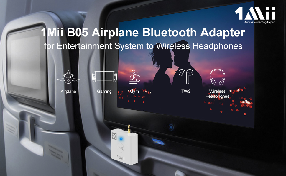 1Mii B05 Airplane Bluetooth 5.3 Adapter for Headphones W