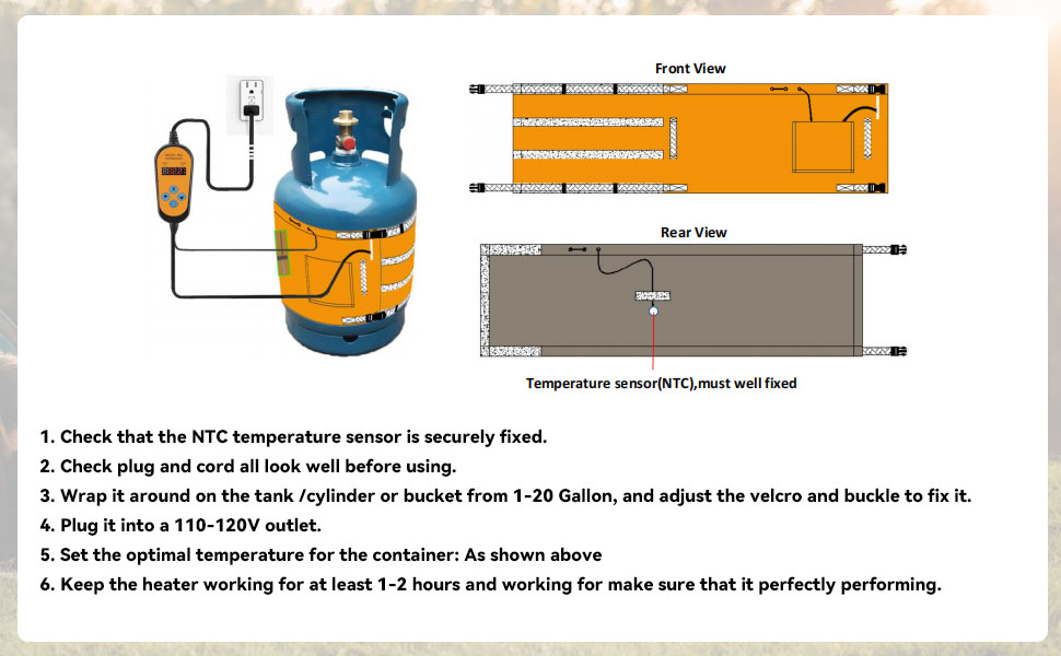 Gas Cylinder Heater with Adjustable thermostat Insulated Band Style Gas
