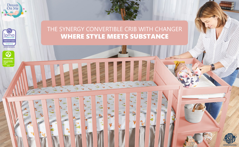 Dream On Me Synergy Convertible Crib and Changer in White