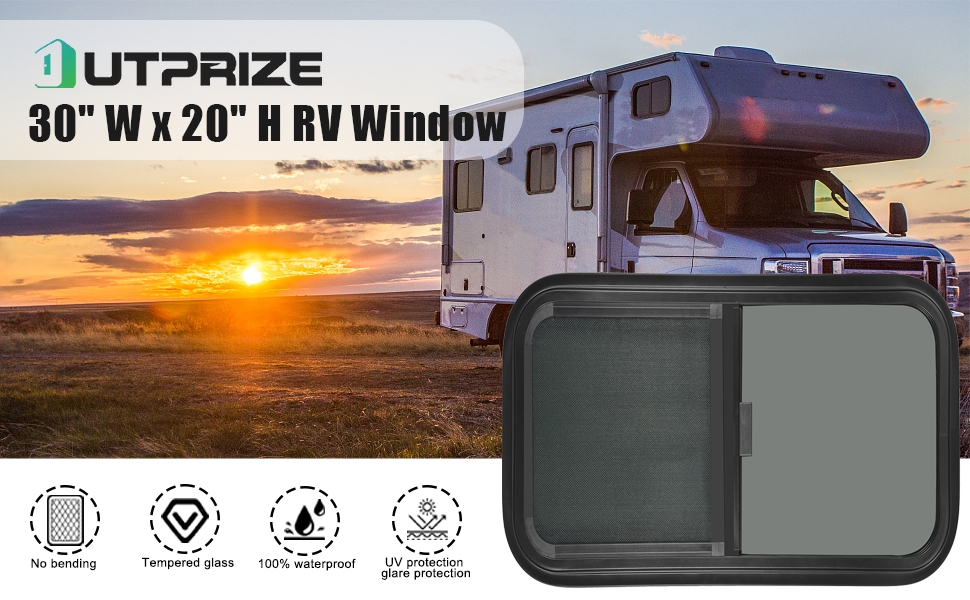 OUTPRIZE Horizontal RV Window, 30" W x 20" H UV Protection