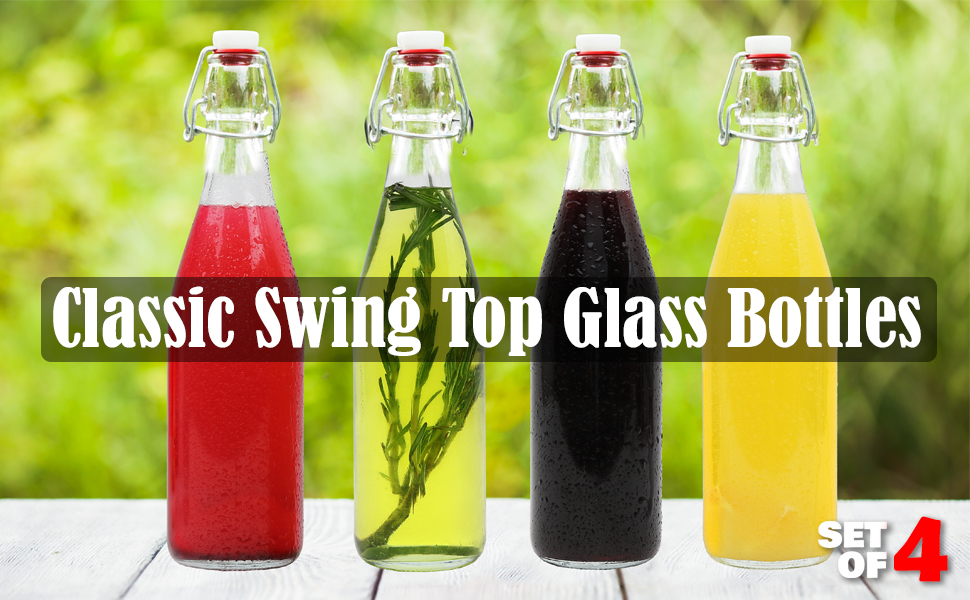 Glass Bottles with Caps 17 oz./0.5 Liter Swing Top Glass