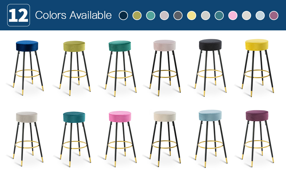 Villeston Bar Height Bar Stools Set of 2, Round Velvet