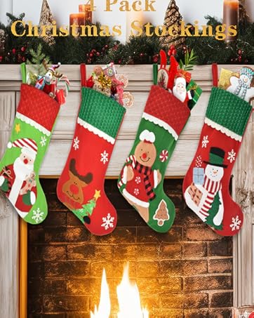 Tiazhan Chaussette de Noel, Lot de 4 Chaussettes de Noël en Feutre