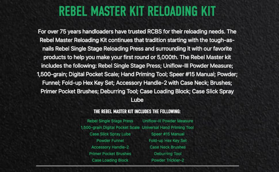 RCBS Rebel Master Reloading Kit Includes Rebel Press