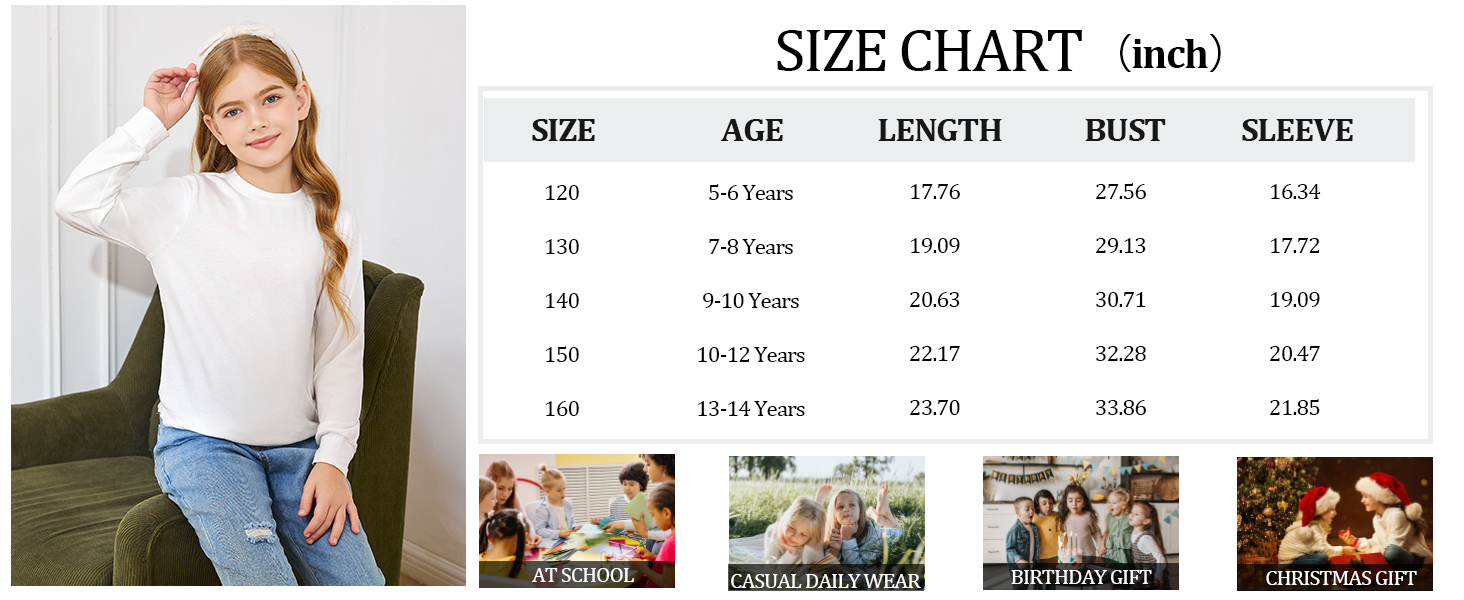 Girls Casual Long Sleeve Solid Tops Crewneck Sweatshirts Cute Loose Fit Pullover Tops Tees