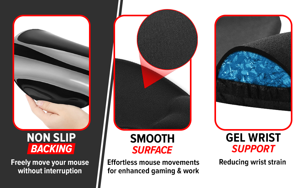 ZENQA Mouse Pad with Wrist Rest Support Gel Mouse Mat Anti Slip